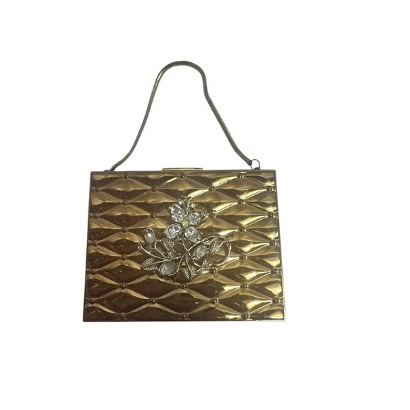 Evan’s Handbags - 1950’s Double Sided Evan’s Metal Cosmetic Compact Gold tone Clutch With Handle